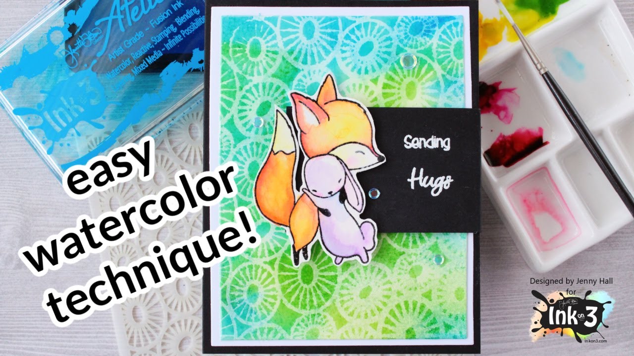 Watercolor Stencil Resist background technique with Jenny Hall