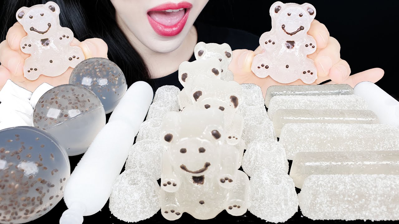ASMR WHITE DESSERTS KOHAKUTO JELLY ICE CREAM MERINGUE COOKIE MUKBANG 화이트 디저트 코하쿠토 젤리 아이스크림 머랭쿠키