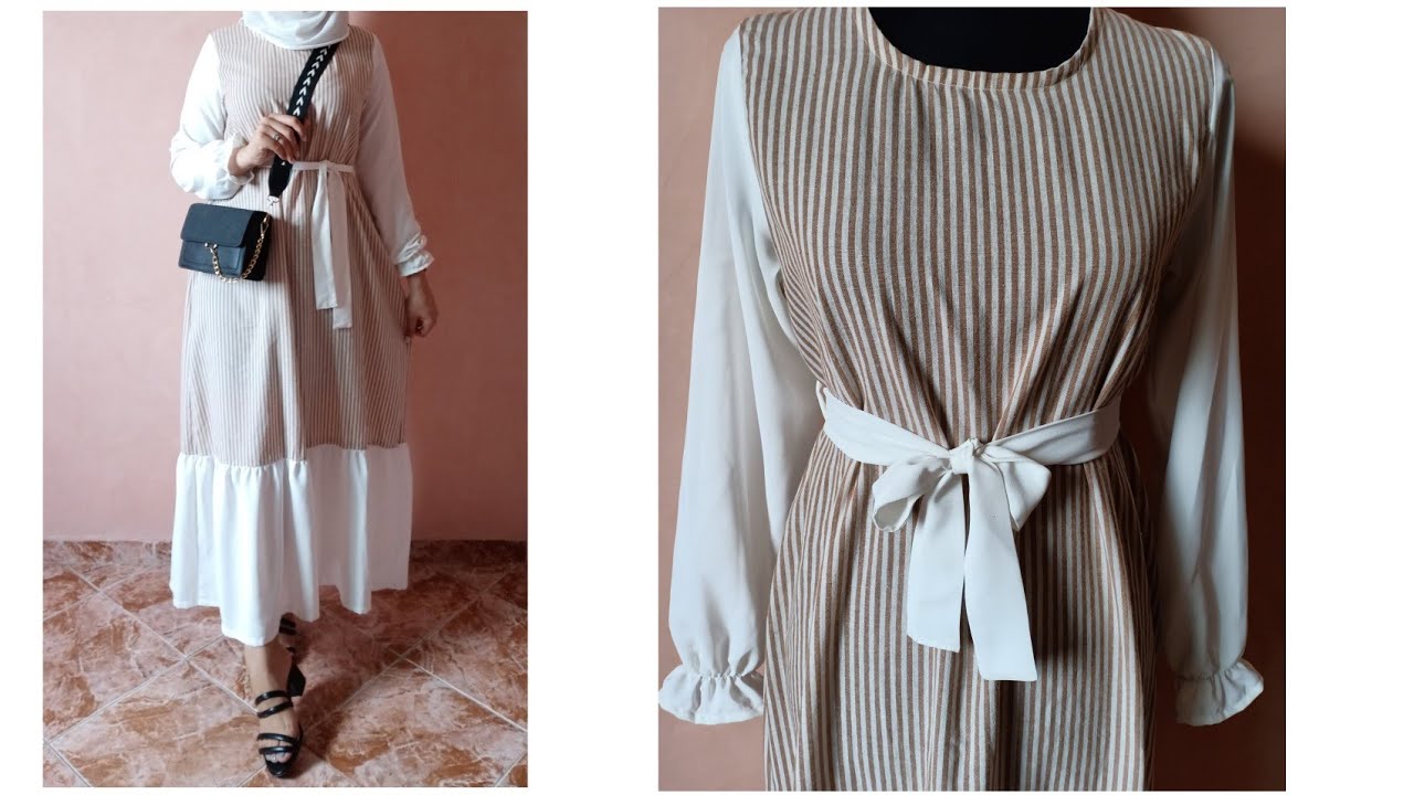 خياطة تنورة بثوبين مع الكشكشة جد رائعة Couture robe moderne avec des plis de hijab style
