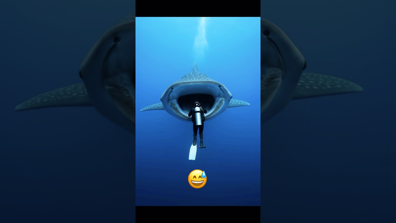 Almost swallowed by giant whale shark 🫣! #shark #ocean #shorts