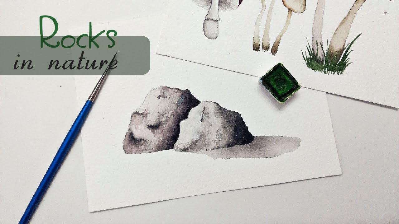 Learn to paint rocks for nature paintings » Fairy cottage scenery: beginner watercolor rock tutorial