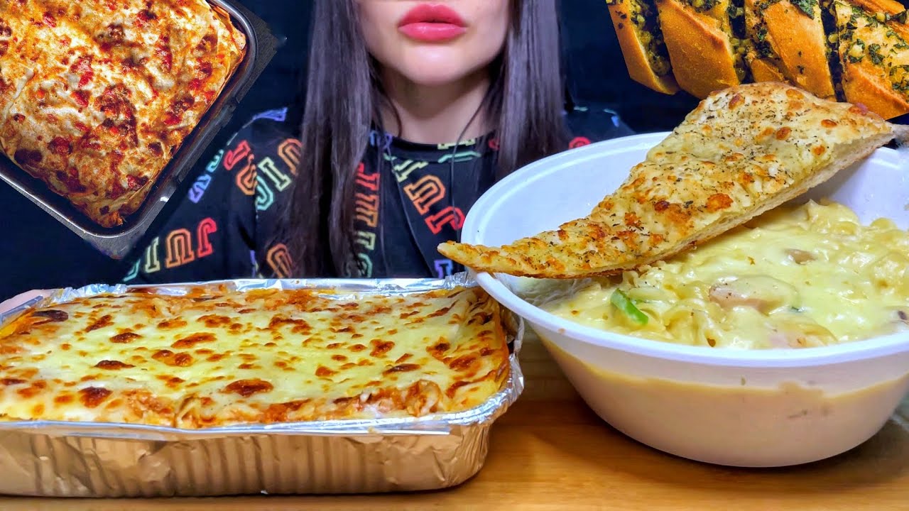 CREAMY PASTA, CHEESY LASAGNA, GARLIC BREAD | MUKBANG ASMR | EATING SOUNDS