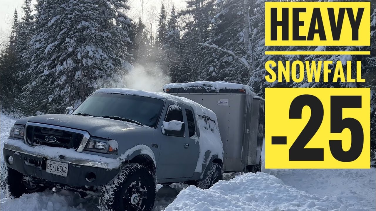 Tiny Cargo trailer camping in heavy snowfall and -25 degree weather.