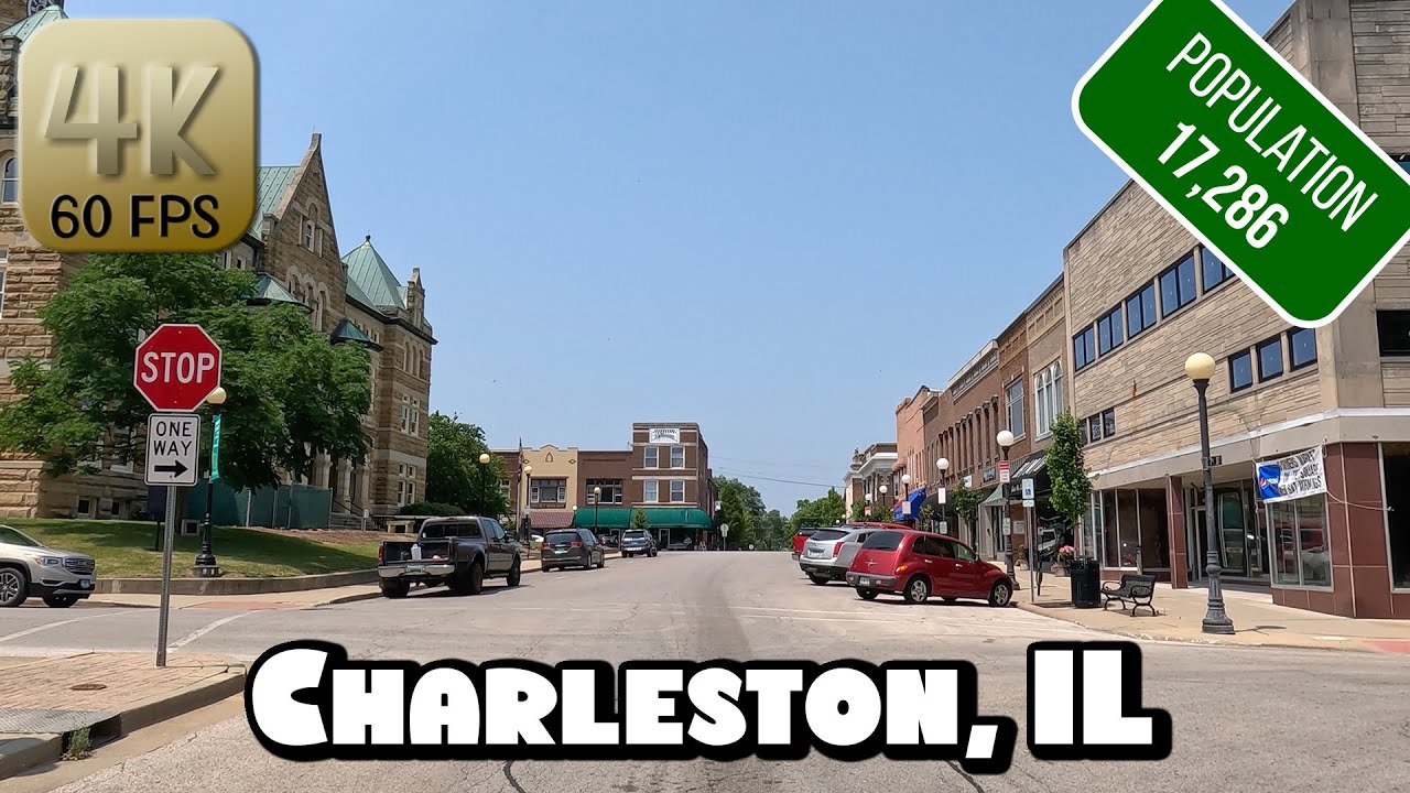 Driving Around Small Town Charleston, Illinois in 4k Video