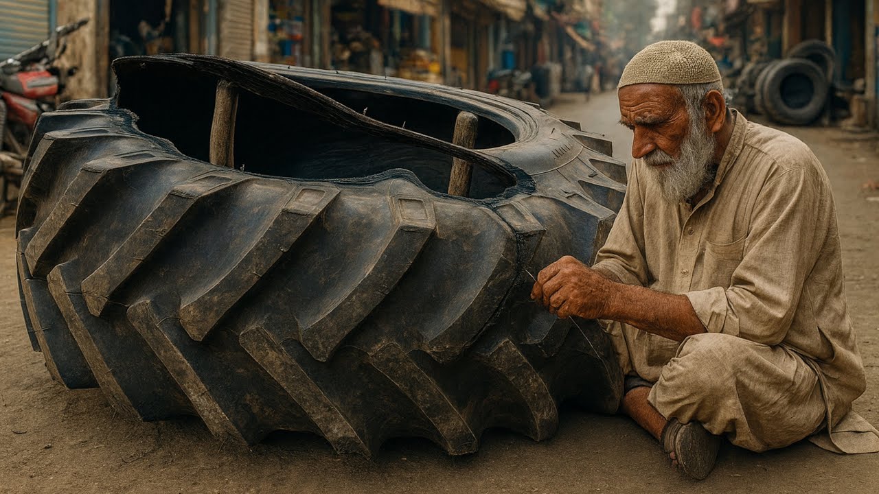 Wonderfully Process of Tractor Damage Tire How to Fix Sidewall Cut Repaire