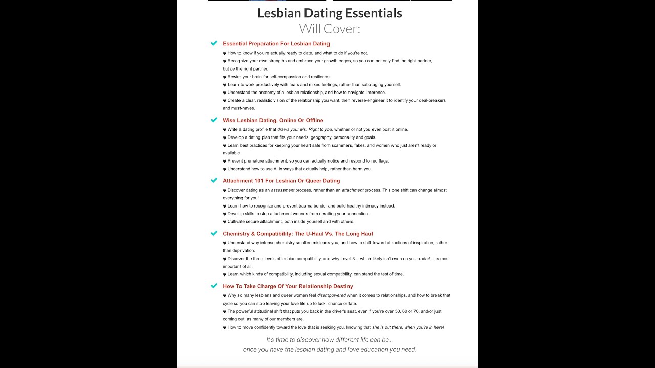 What You'll Learn in The 12 Week Lesbian Dating Essentials Course