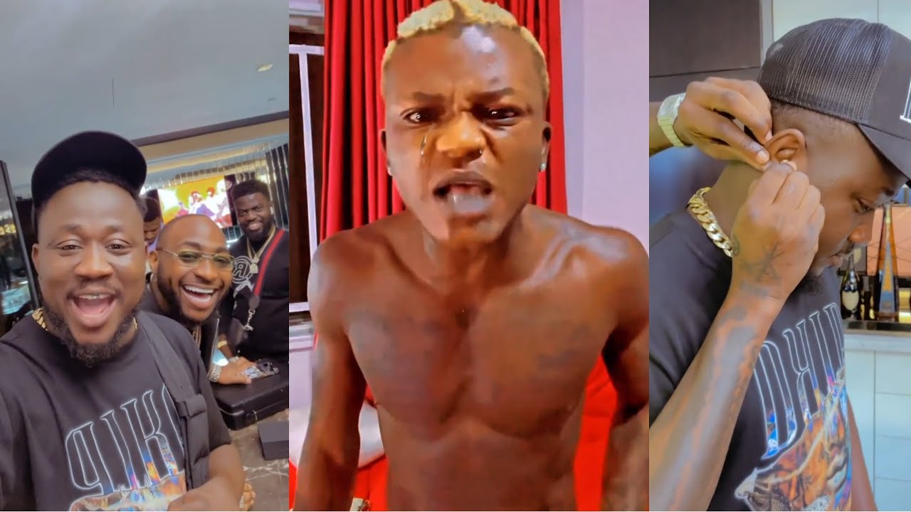 Portable in Tears as Davido Support Kogbagidi & Buys Diamond Earrings For Him in London, Laughs Zazu