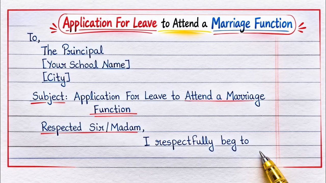 Application for Leave to Attend a Marriage Function | English Application Writing | Class 8–10 #easy