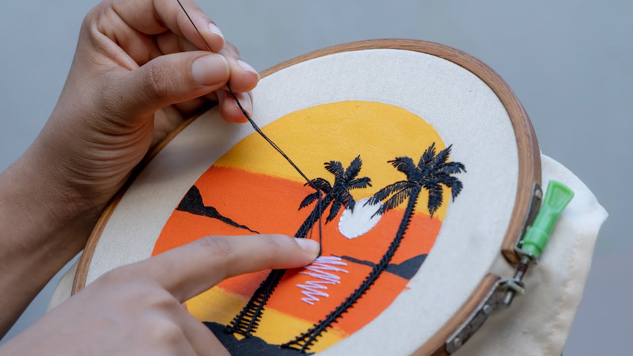 Painted Scenery with Embroidery Stitches - Relaxing Art