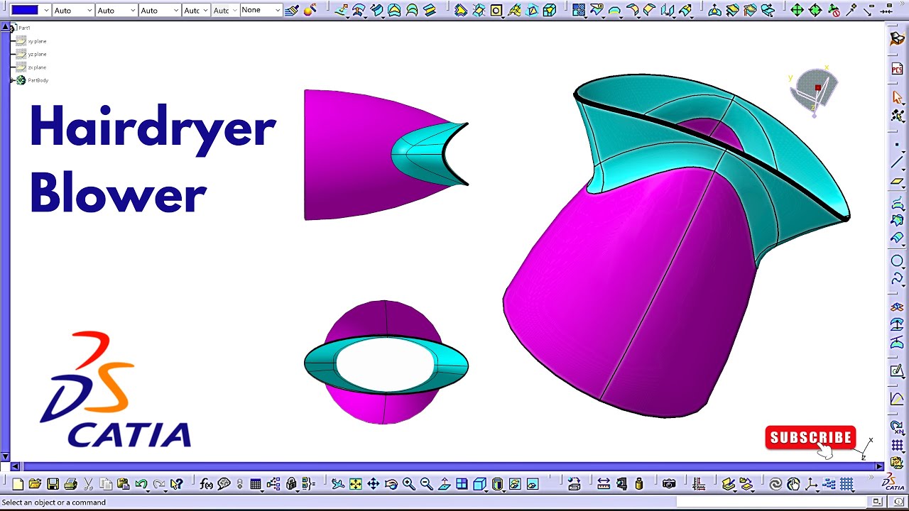 How to Create a Hairdryer Blower Using CATIA Surface Design | CATIA V5 GSD Tutorial ⚙️
