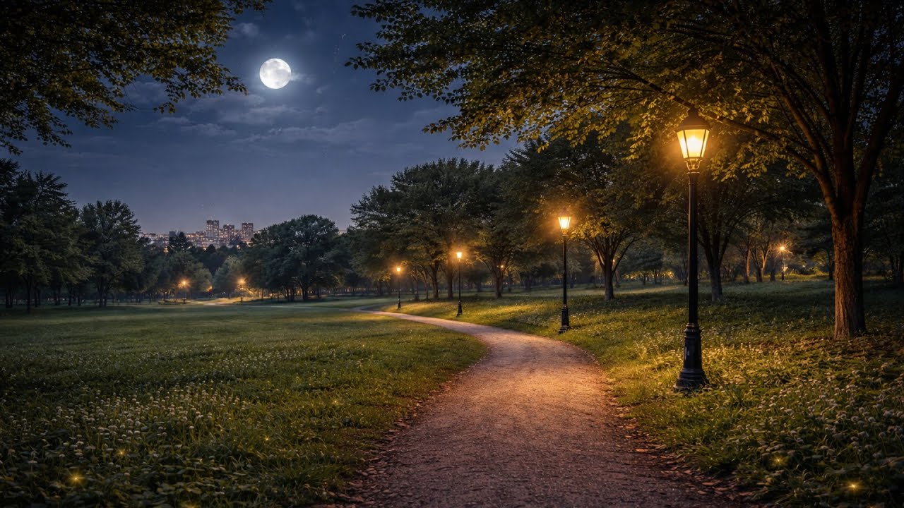 8 Hours Night Park Ambiance 🌙 Crickets, Birds & Calm Nature Sounds for Sleep & Focus