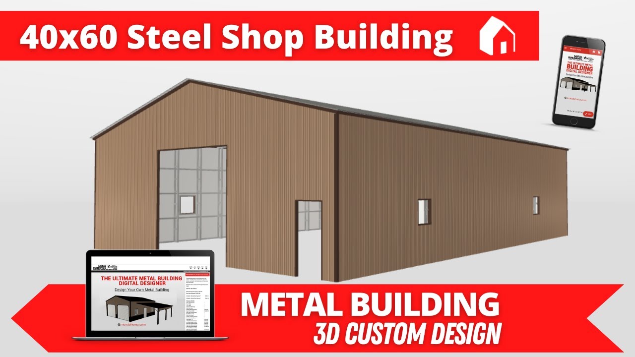 40x60 Steel Shop Building | Metal Building Construction | 3D Custom Design Tour