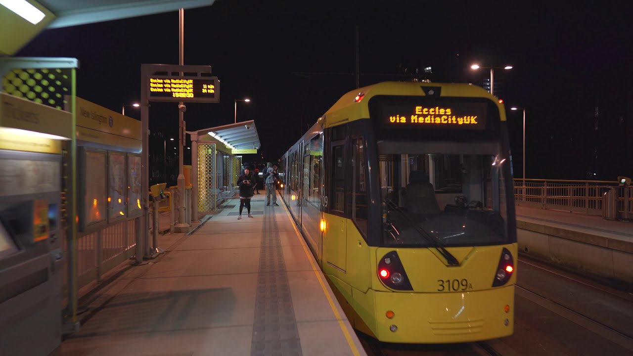 United Kingdom, Manchester, tram night ride from New Islington to Piccadilly Gardens