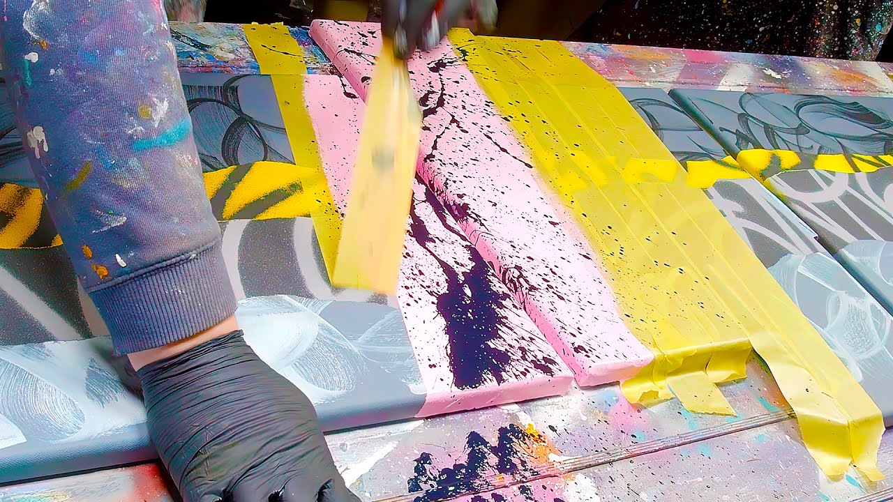 Pop Art / Abstract Painting Demo With Masking Tape and Acrylic Paint | Magicae