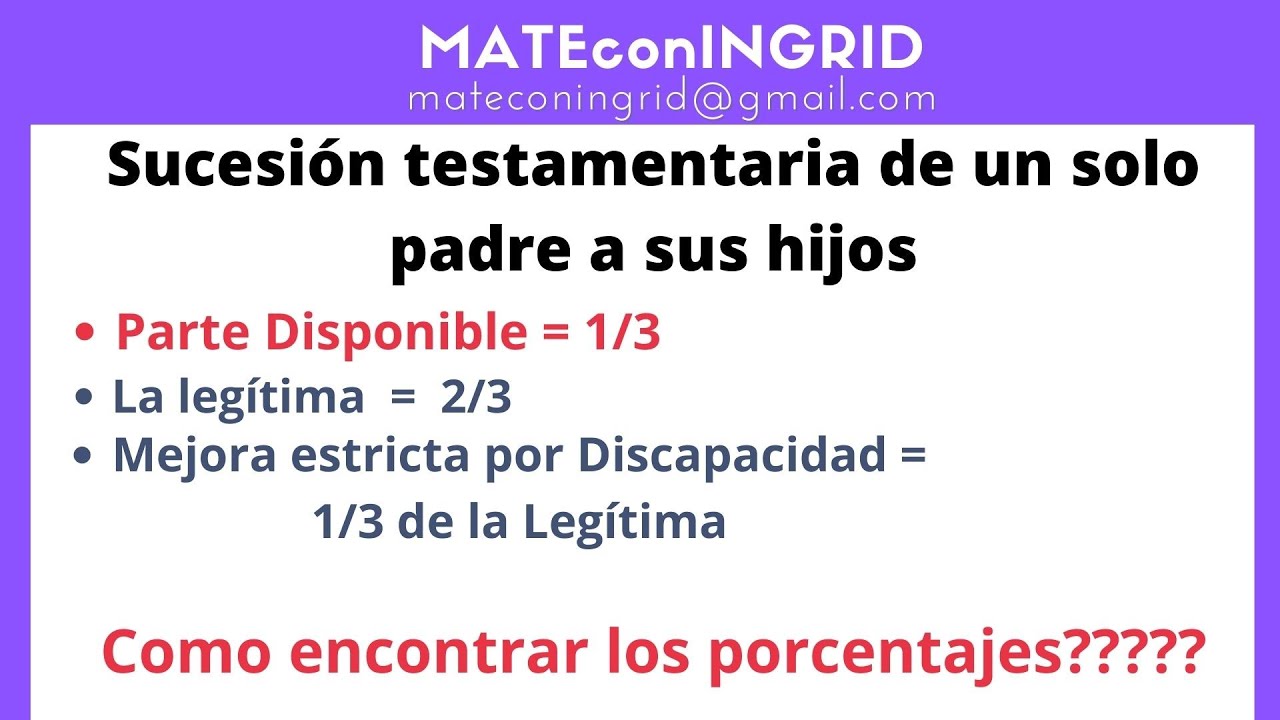 * Parte Disponible, Legítima y Mejora estricta - Sucesión testamentaria de un solo padre a sus hijos