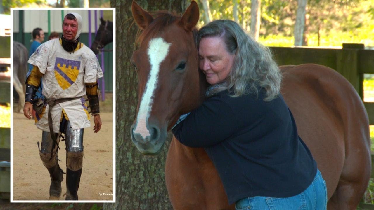 Widow Hugs Horse Her Late Husband Was Riding When He Was Impaled by Spear