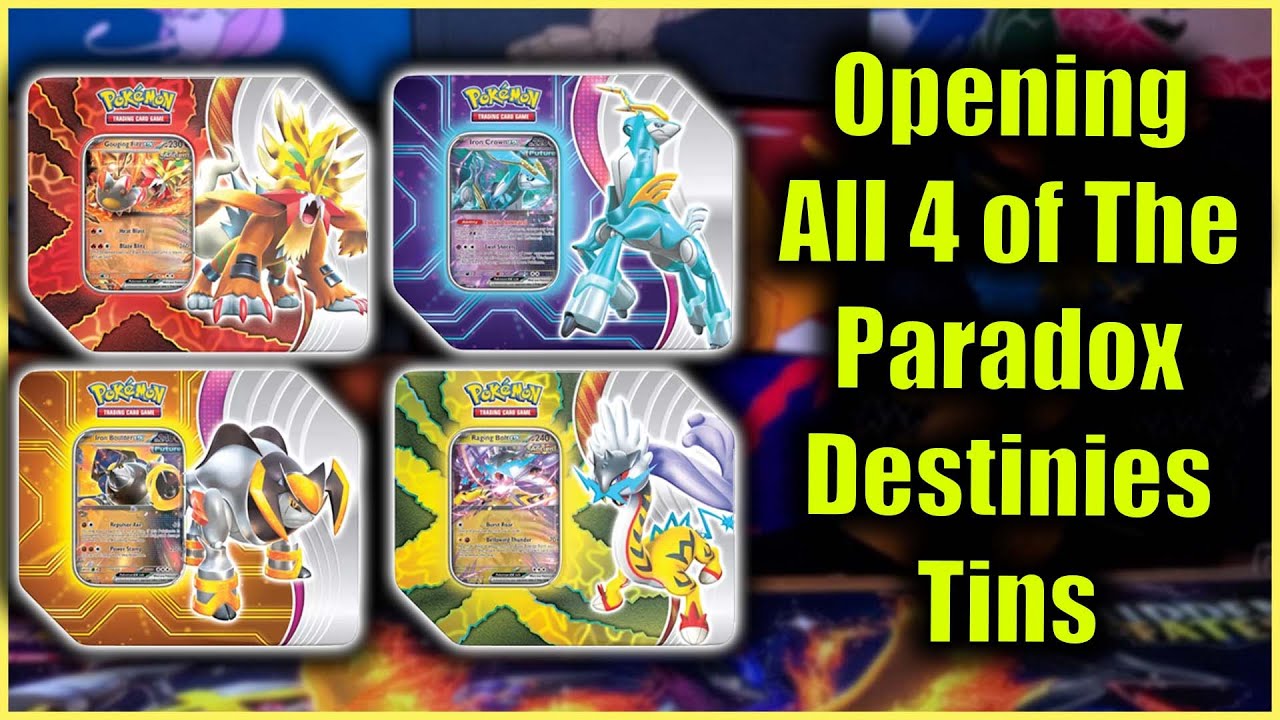 Opening All 4 of Pokémon TCG Paradox Destinies Tins