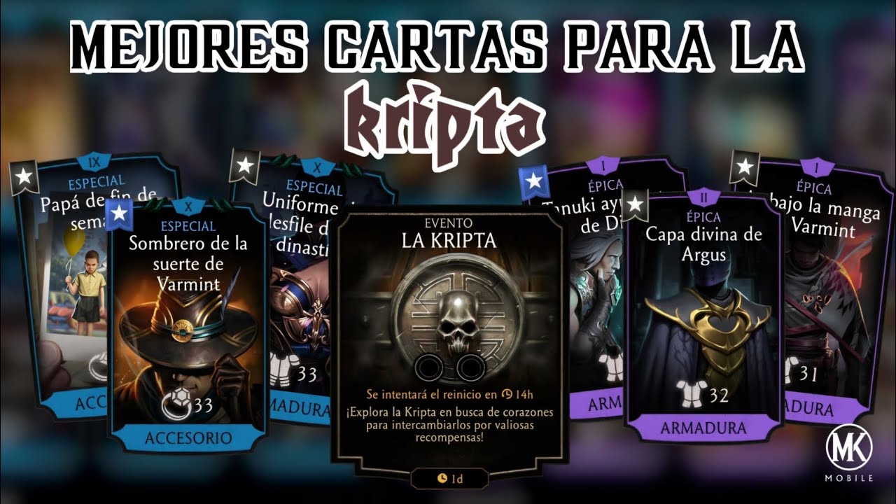 TIENES QUE USARLAS! LAS MEJORES CARTAS DE EQUIPAMIENTO PARA LA KRIPTA | Mortal Kombat Mobile