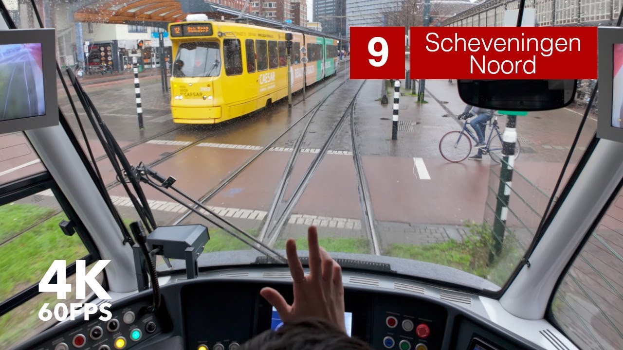 Drizzly ride to Scheveningen | 🚊 HTM Line 9 | 4K Tram Cabview | 🇳🇱 The Hague | Siemens Avenio