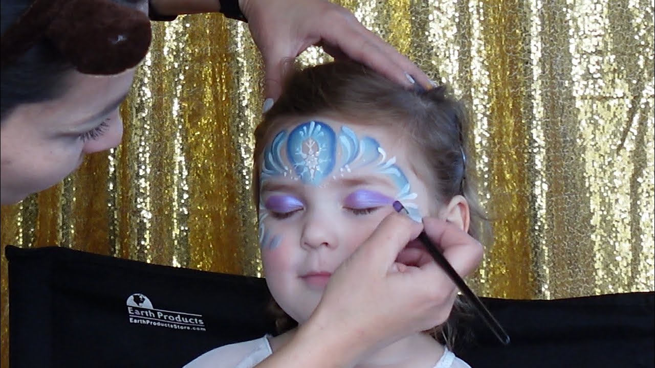 Beautiful Elsa face painting - quick and easy design - kraze fx paint and sparkle - step by step