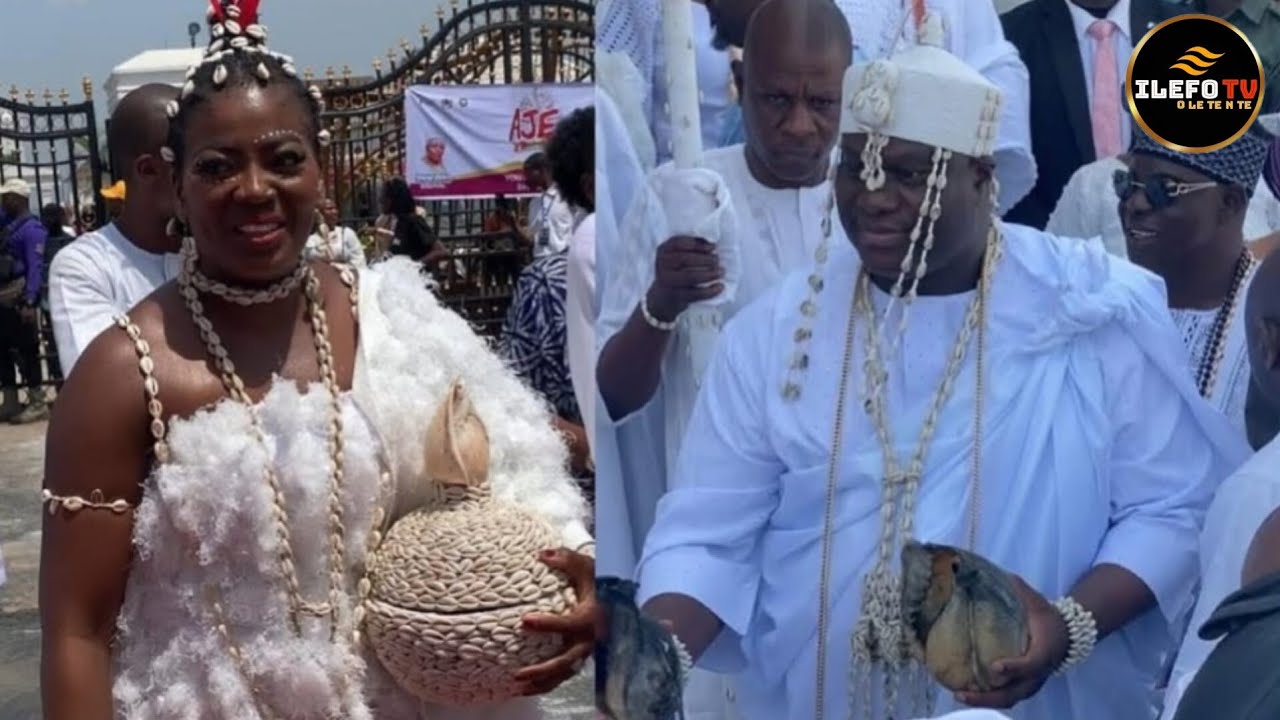 OLORI ASHLEY WITHSTANDS THE CROWD SUPPORTS HUSBAND OONI OF IFE AT AJE FESTIVAL 