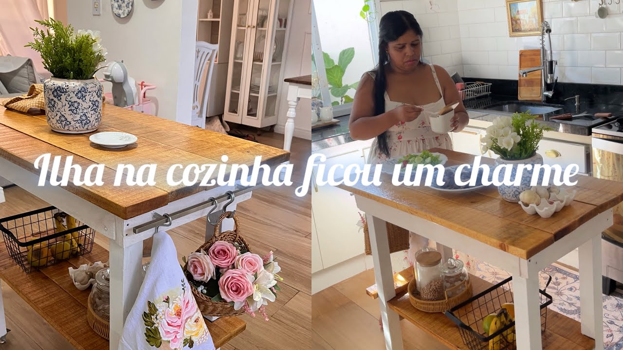 Finalizamos a ilha da cozinha, está um ambiente doce e aconchegante 