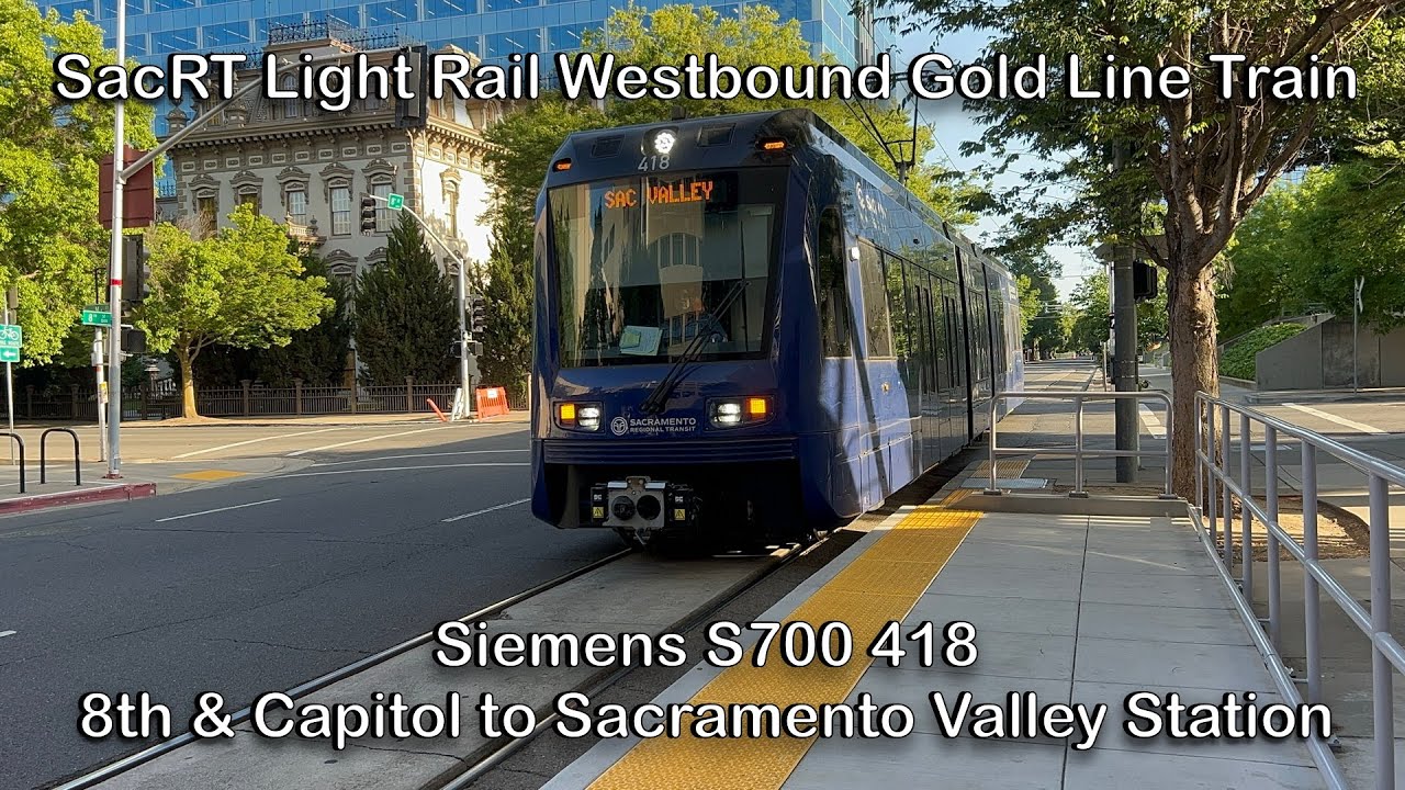 SacRT Light Rail 1-Car Siemens S700 418 Westbound Gold Line Train to Sacramento Valley Station