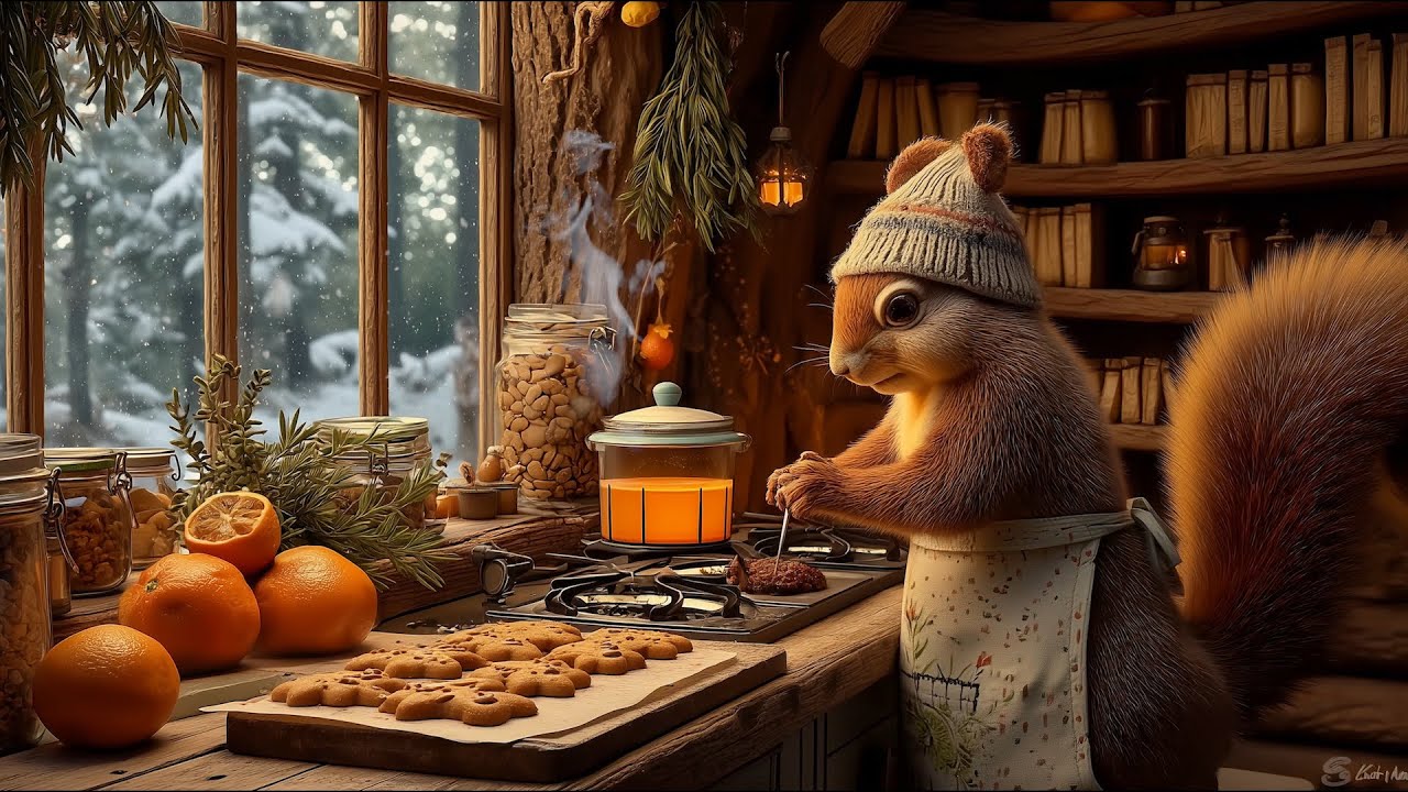 Cozy Winter Kitchen 🐿❄️ | Relaxing Fantasy Music & Hearth Ambience