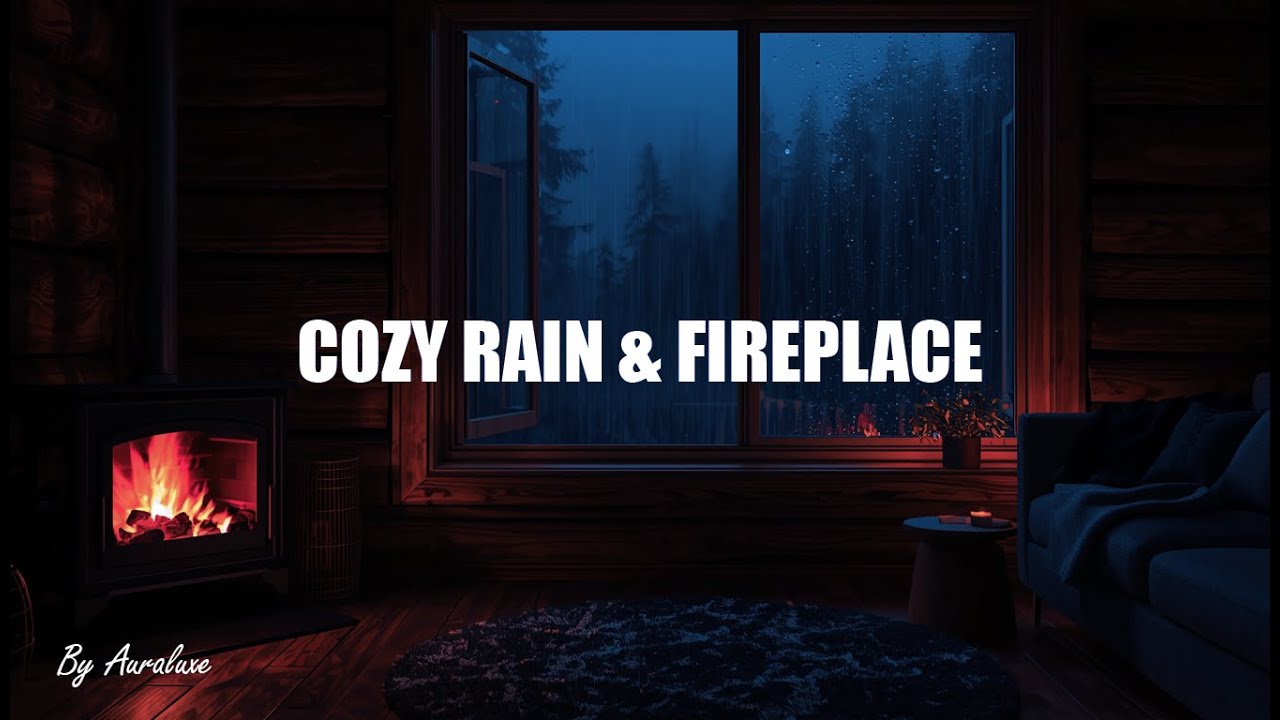 Rain and Fireplace at Night | Cozy Cabin Ambience for Deep Sleep by Auraluxe