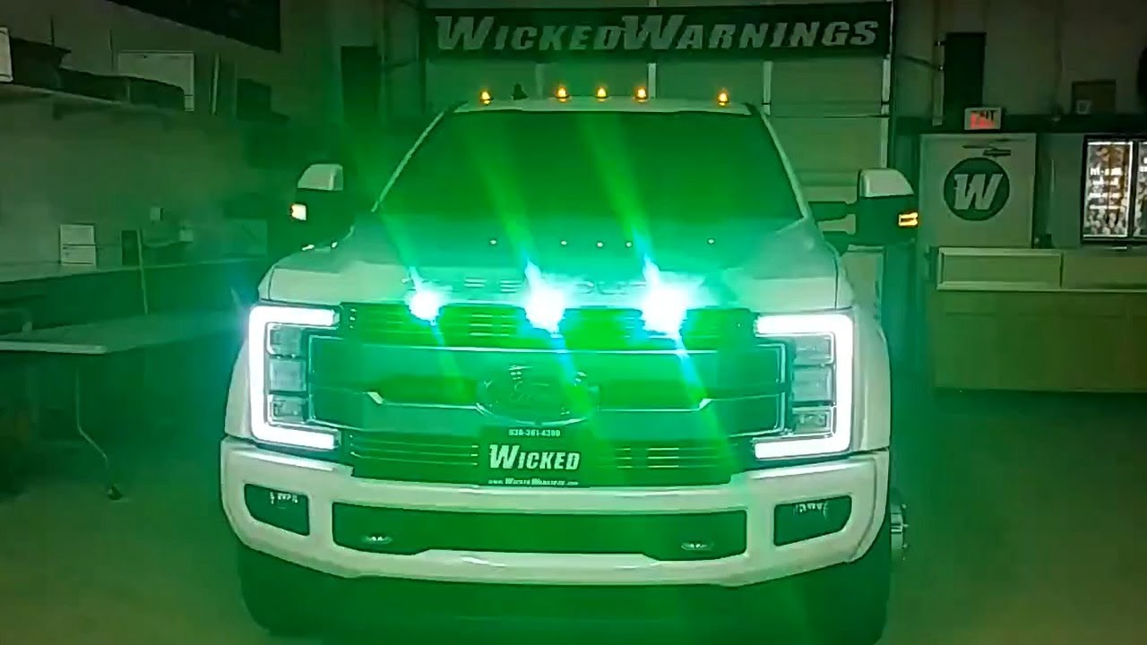 Ford F-450 Limited Green and White LED Strobe Warning Lights Package