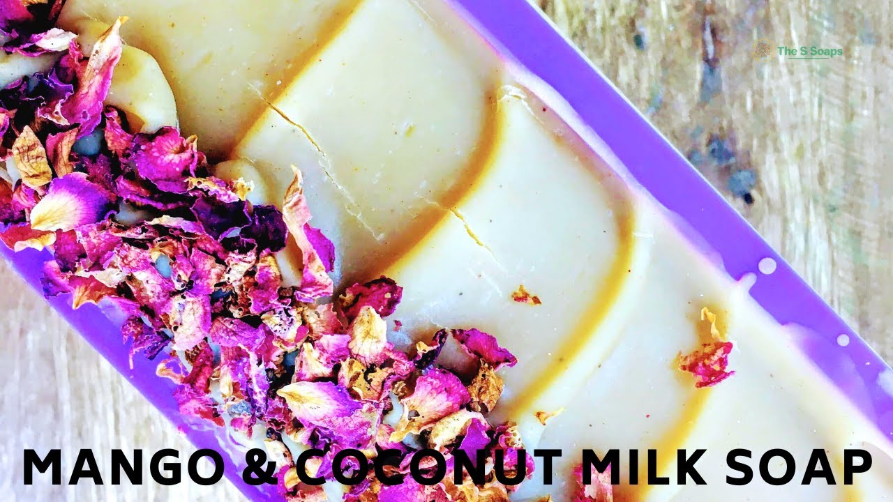 🥭🥥Mango & coconut milk soap - Using real mango fruit - Cold process soap making - by The S Soaps