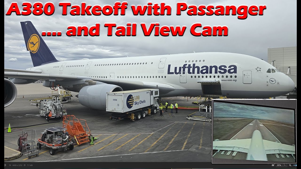 A380 Takeoff Denver to Munich Tail Cam and Passenger View - Lufthansa 4K 60fps UHD