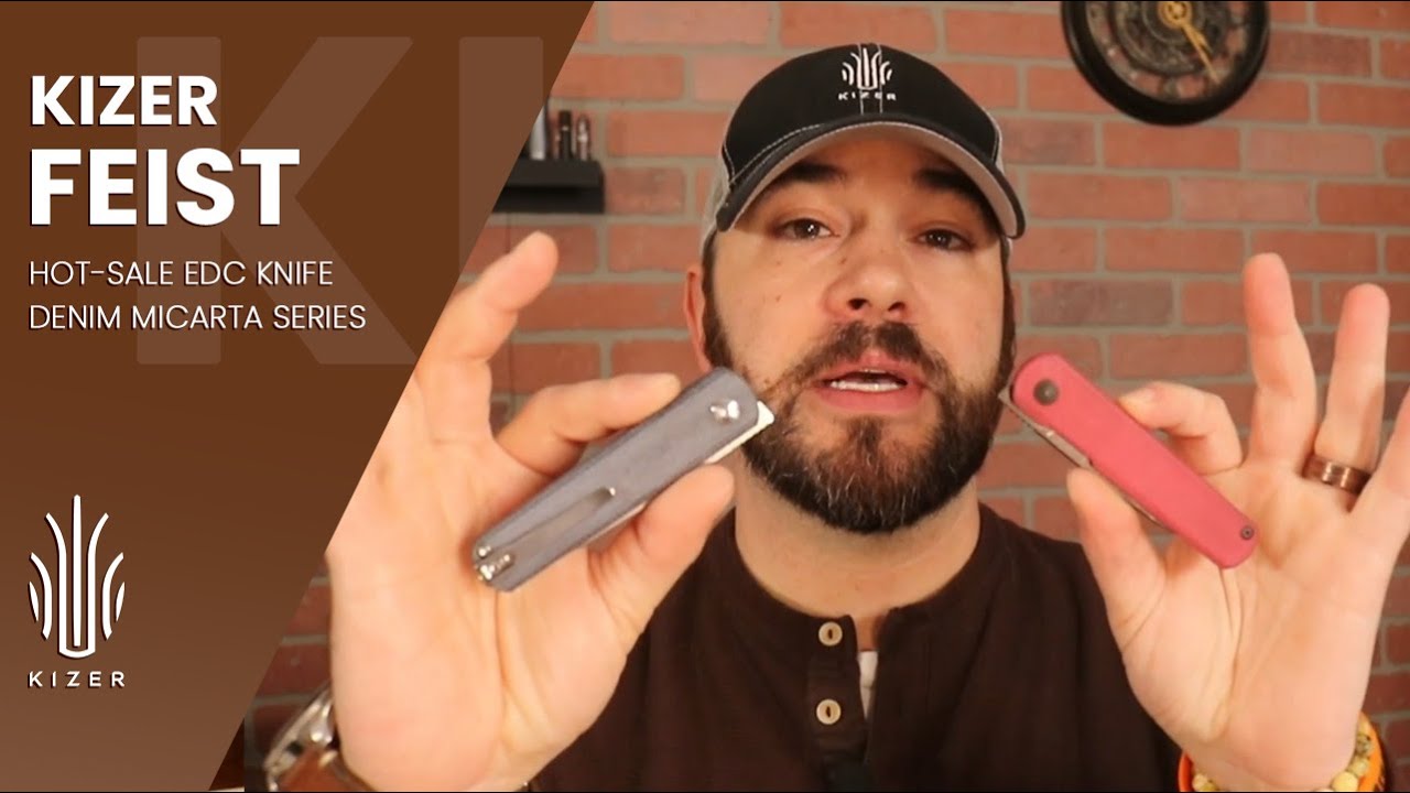 Classic Kizer Feist New Variants Blue & Red Denim Micarta Handle Sleek and Compact EDC Pocket Knife