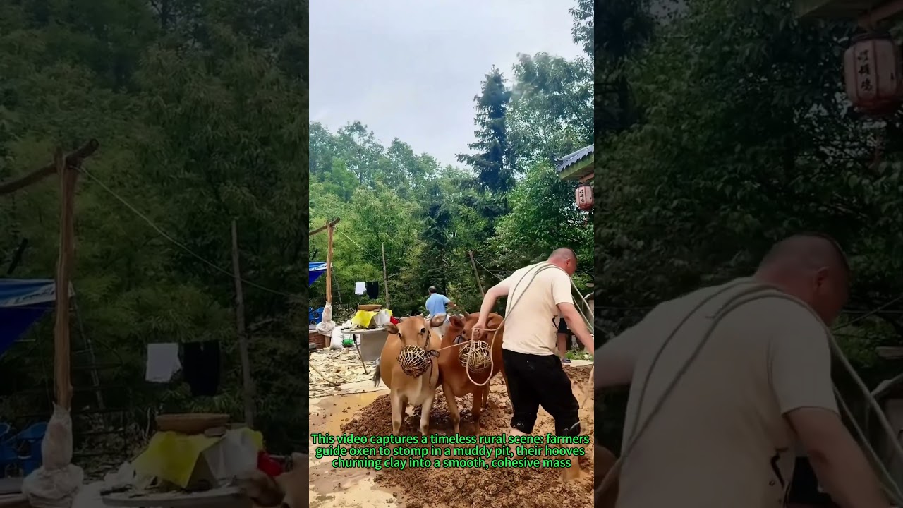Oxen Stomping Clay for Mud Walls | Traditional Building