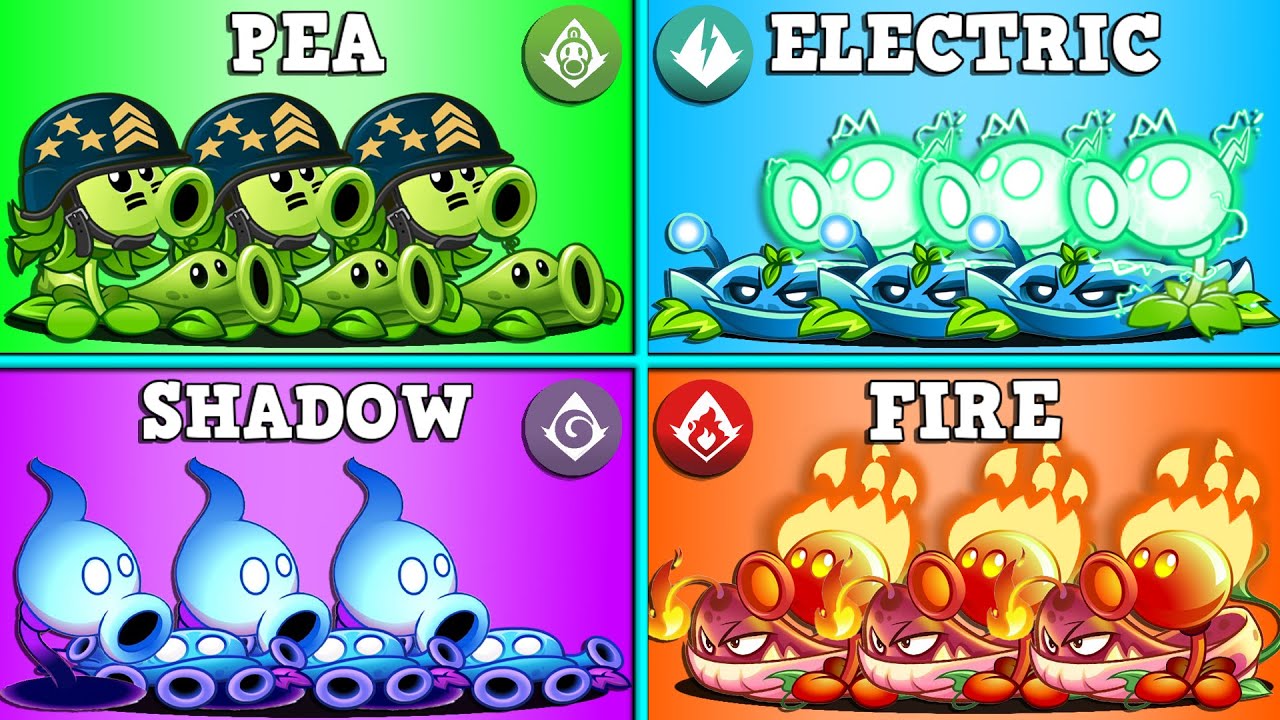 4 Team PEA x ELECTRIC x SHADOW x FIRE Battlez - Who Will Win? - PvZ 2 Gameplay