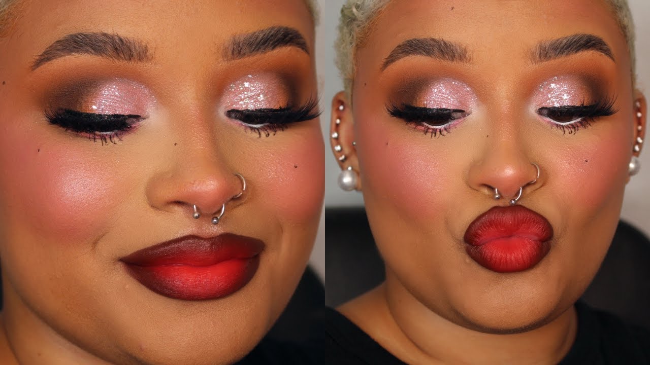 SPARKLY PINK SOFT GLAM EYESHADOW w/ A RED LIP | VALENTINE'S DAY MAKEUP TUTORIAL