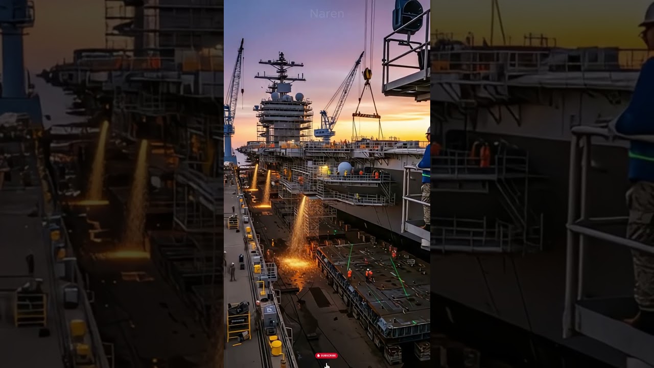Naval engineering excellence building a giant #shorts #navy #shipyard #heavyequipment #viralshorts