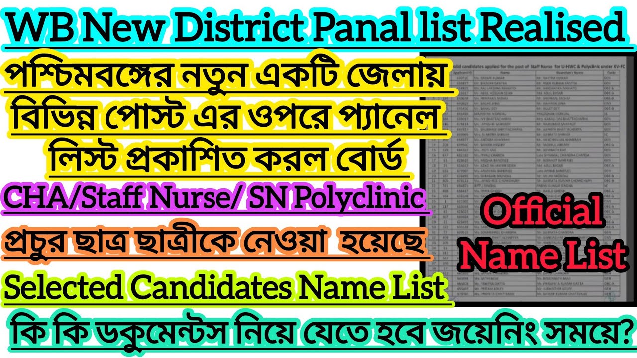 📢 WB New District Selected Candidates Panel Released 2026 | Staff Nurse & CHA Panel List Out 