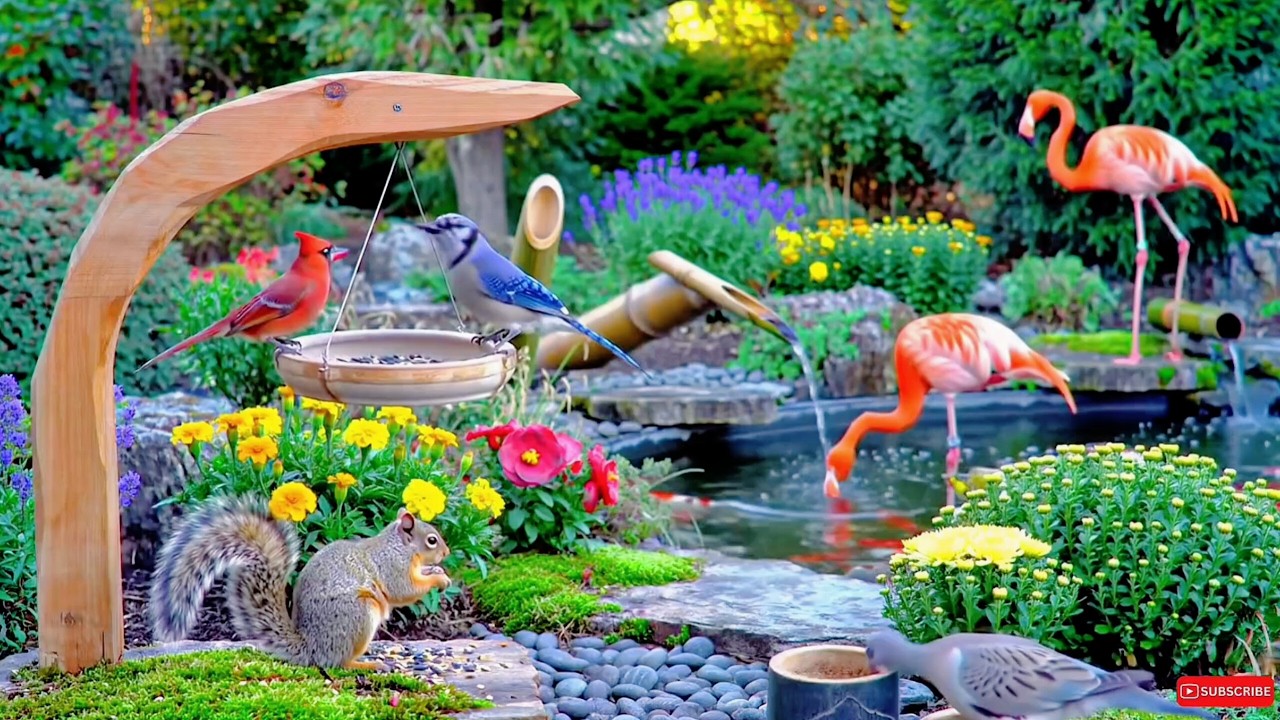 🔴 4K Cozy Garden Bird Feeder – Cardinals, Blue Jays,Goldfinch & Nature Sounds | Relaxing • Cat TV