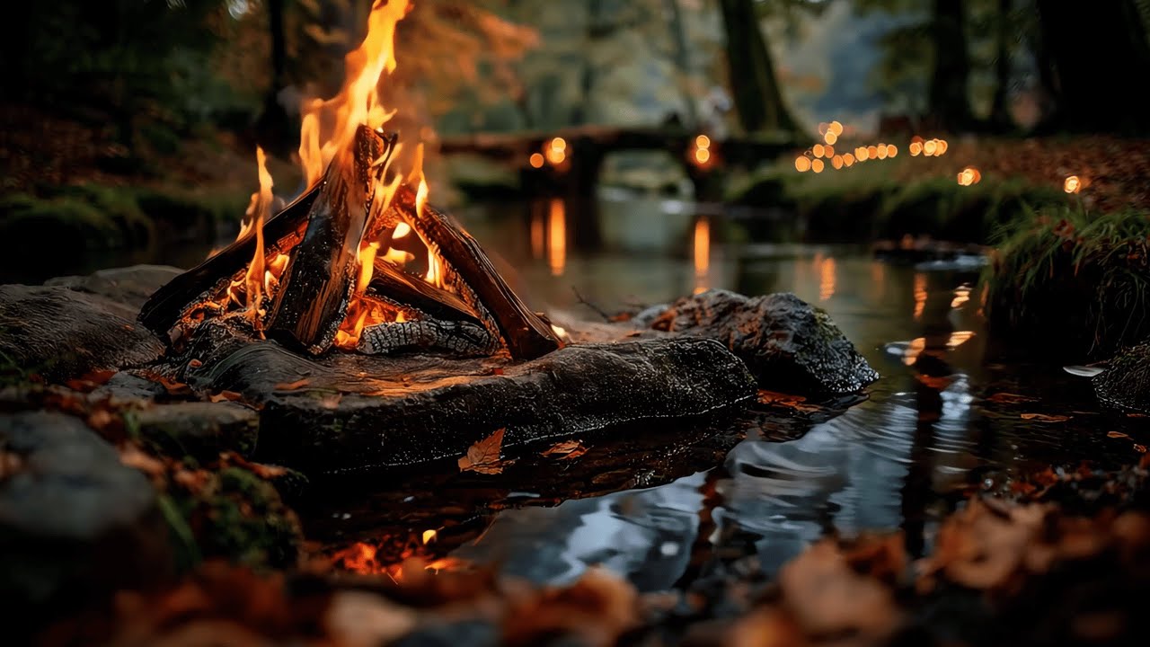 Cozy Autumn Forest Ambience 🍂🔥 With Crackling Campfire & River Sounds | Relaxing Nature ASMR