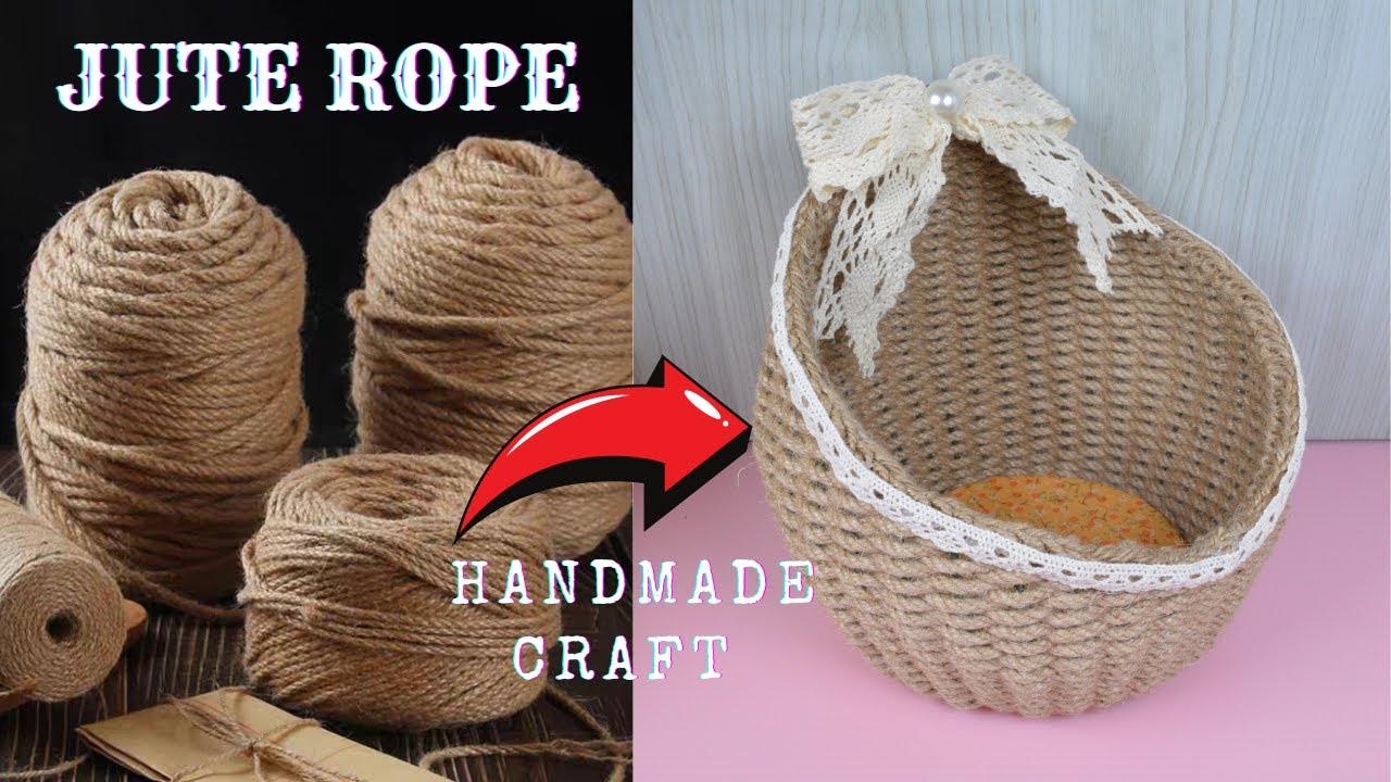 Handmade Basket using Jute Rope | Jute rope crafts making at home | 麻绳篮子教程