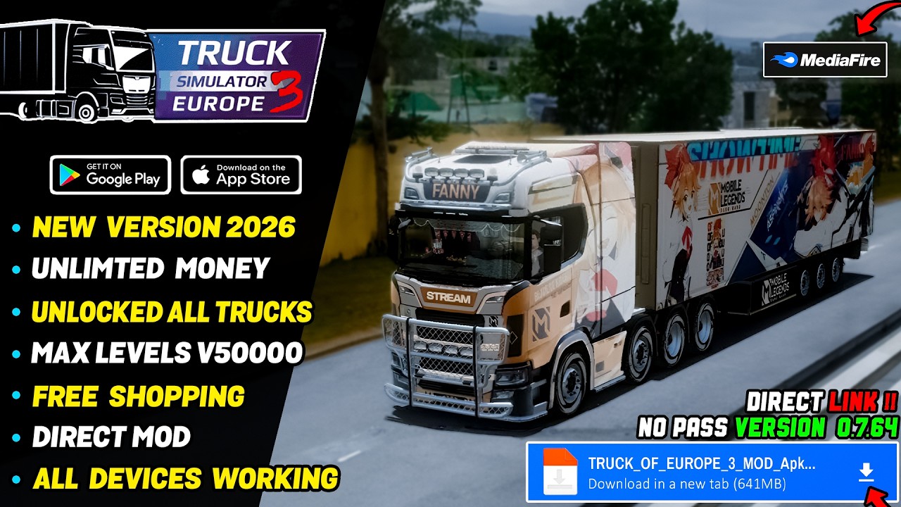 🔥 НОВОЕ ОБНОВЛЕНИЕ! Truckers Of Europe 3 Mod Apk v0.7.64 Последняя версия 2026 года - Неограничен...