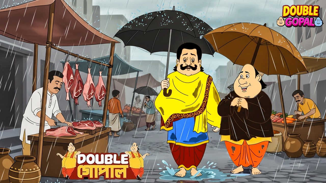গোপাল দাদা বৃষ্টিতে ভিজে ছাগলের মাংস কিনতে বাজারে পৌঁছেছিলেন। | Gopal Bhar (Bengali) | গোপালভাঁড় |