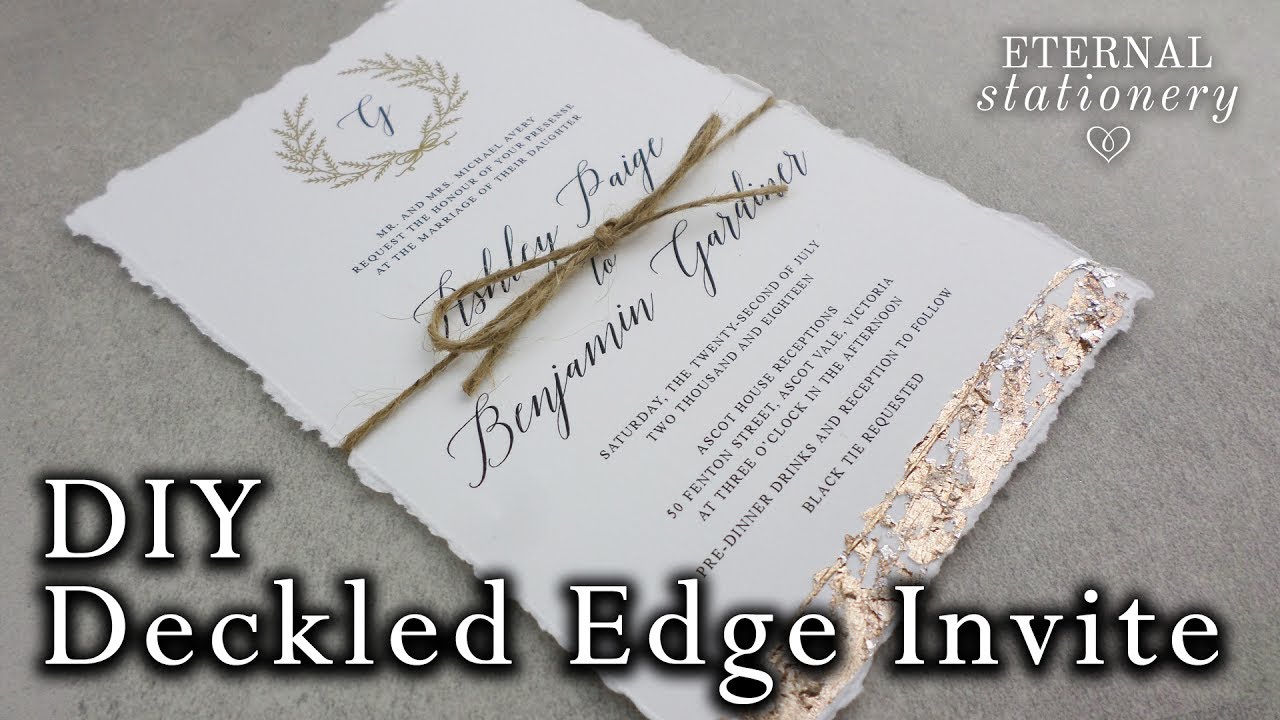 Faux deckled edge DIY Wedding Invitation with metallic gold leaf | Easy DIY Invitations