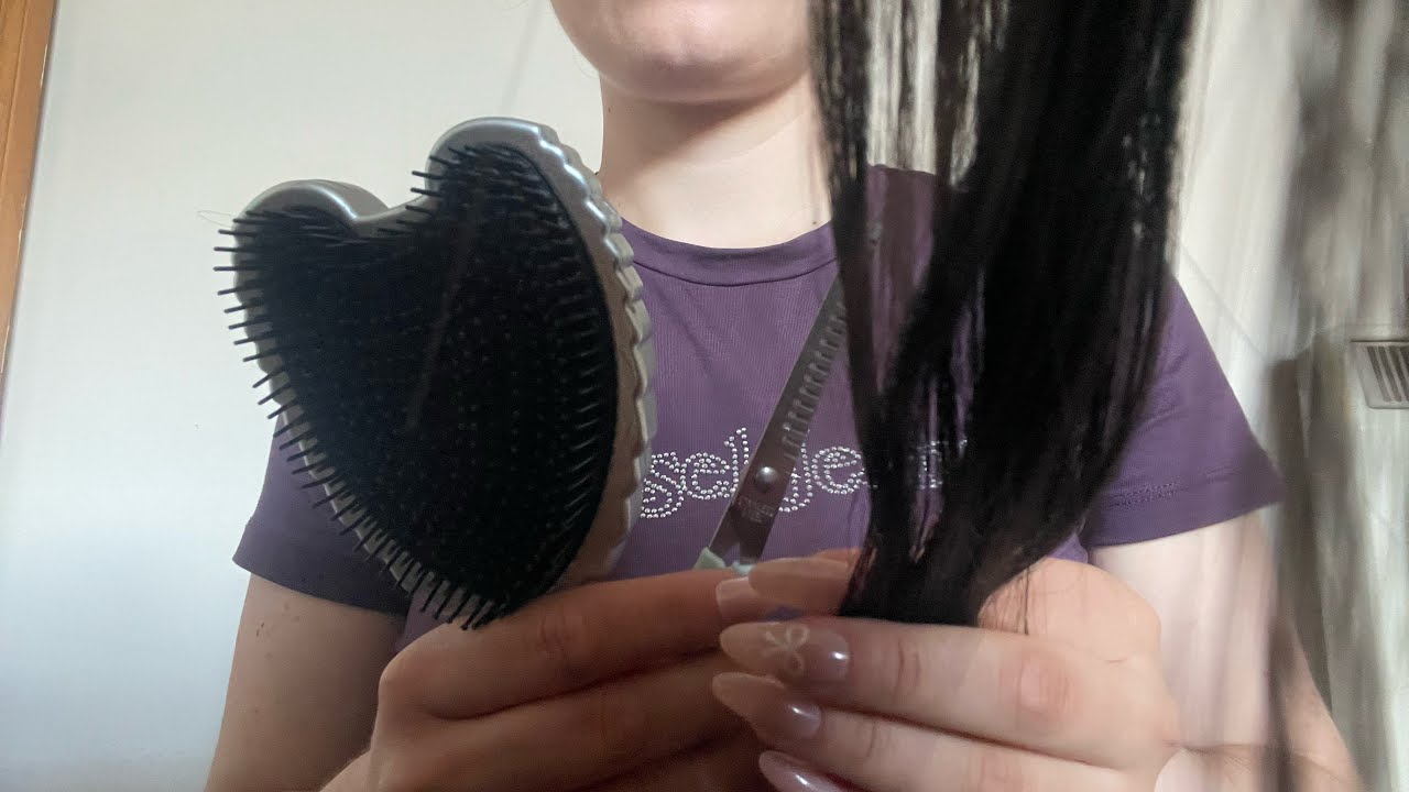 ASMR real hair cut, brushing, straightening & spraying 🎀 no talking 