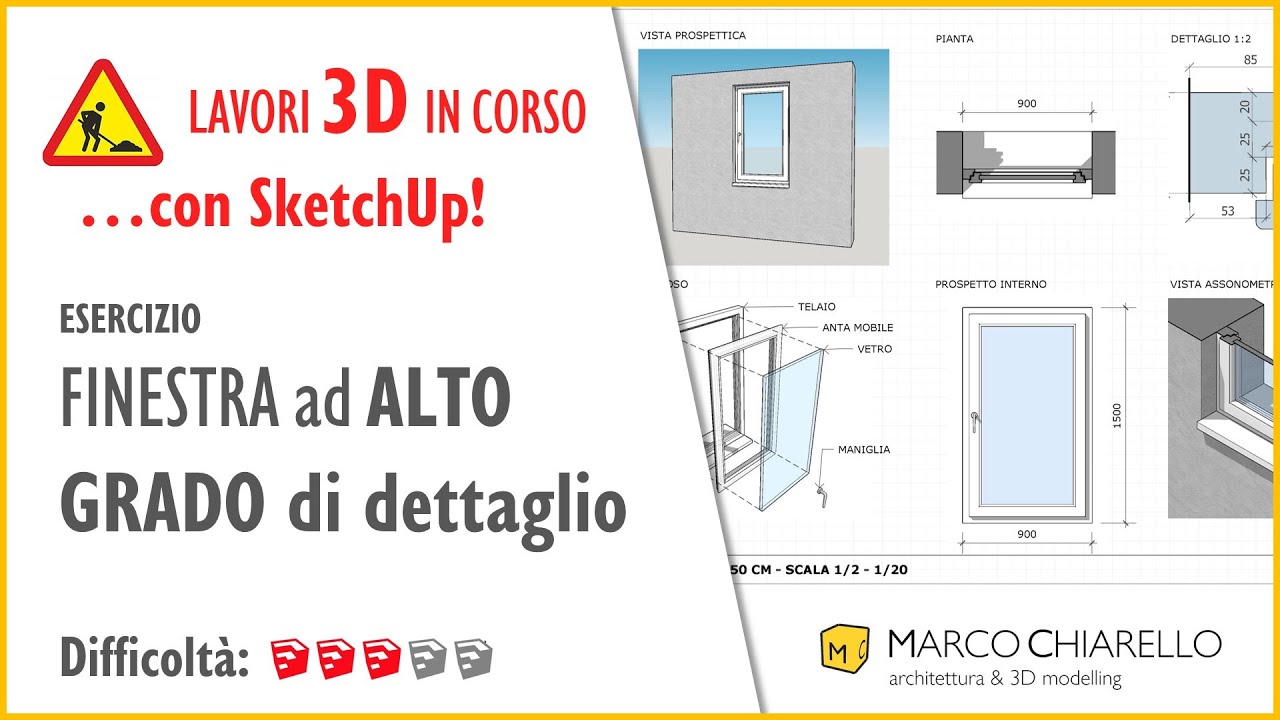 ESERCIZI con SketchUp: FINESTRA AD ALTO GRADO DI DETTAGLIO (Live Facebook 8/4/2020)