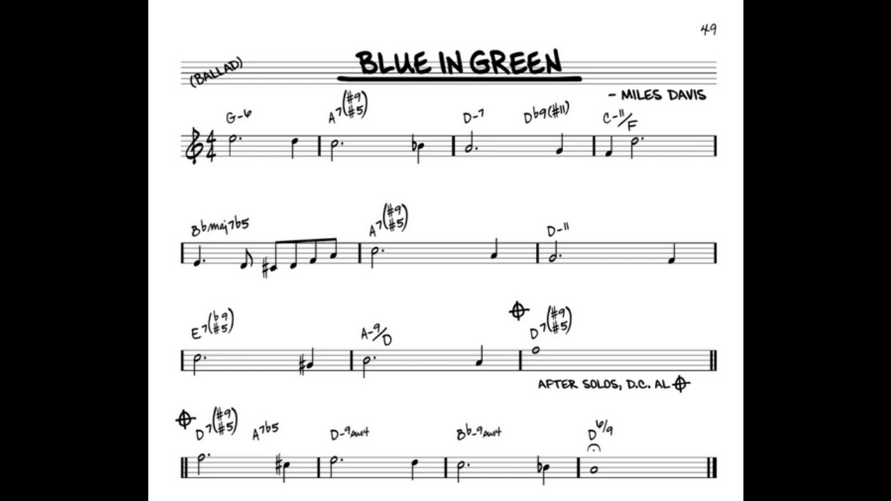 Essais d'harmonisation sur Blue in green