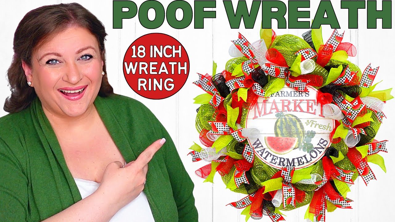 How to make a Deco Mesh Watermelon POOF WREATH | 18 inch wreath ring