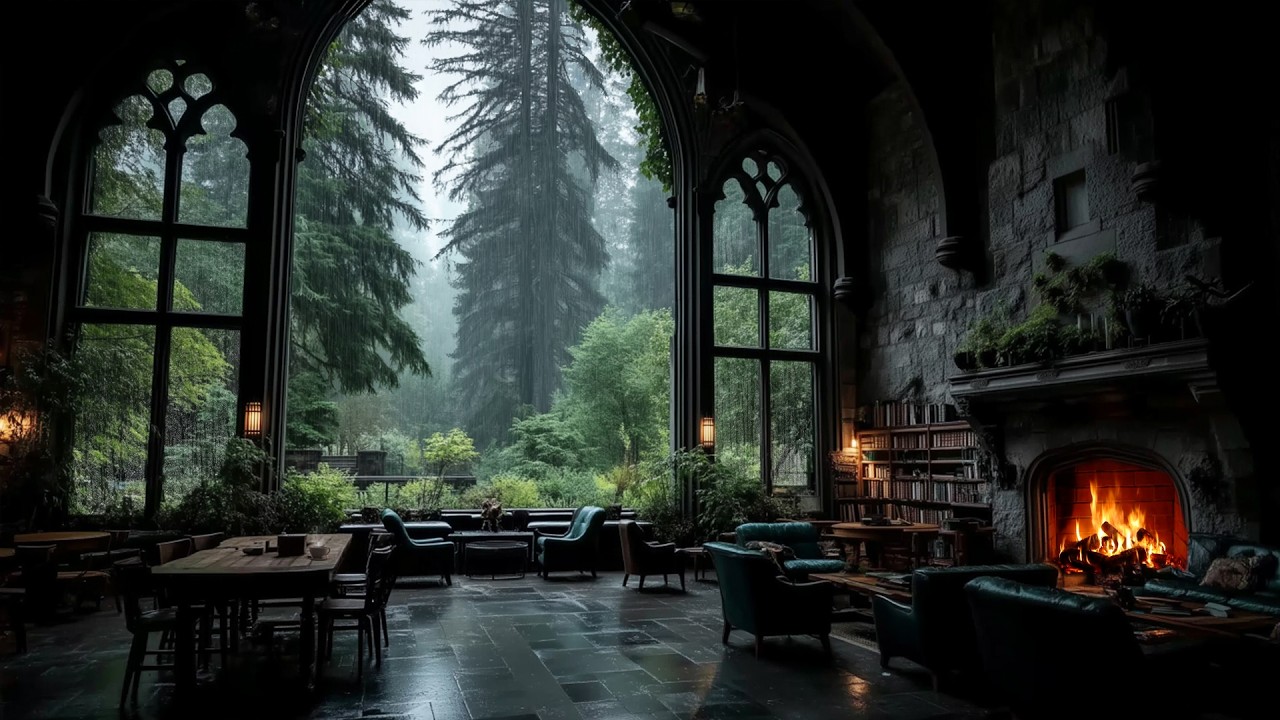 Cozy Rainy Study Room in a Forest Manor | Dark Academia Ambience (3 Hours)