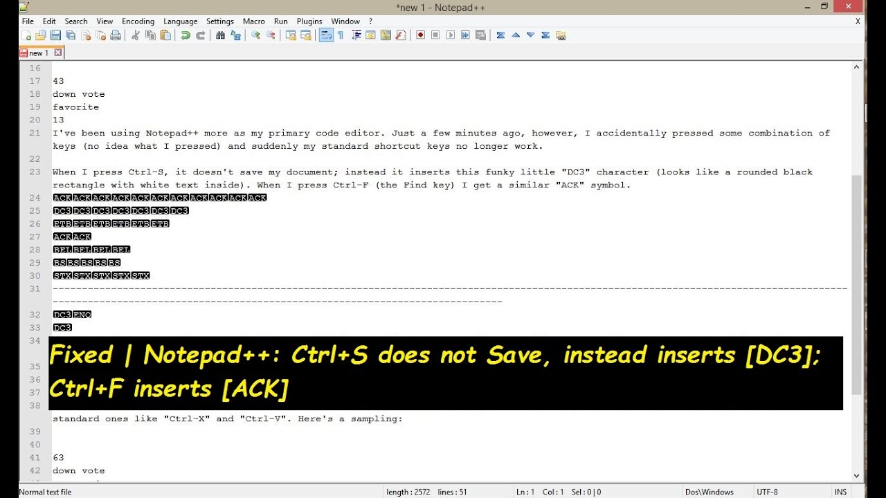Исправлено | Notepad++: Ctrl-S не сохраняет, а вместо этого вставляет [DC3]; Ctrl-F вставляет [ACK]